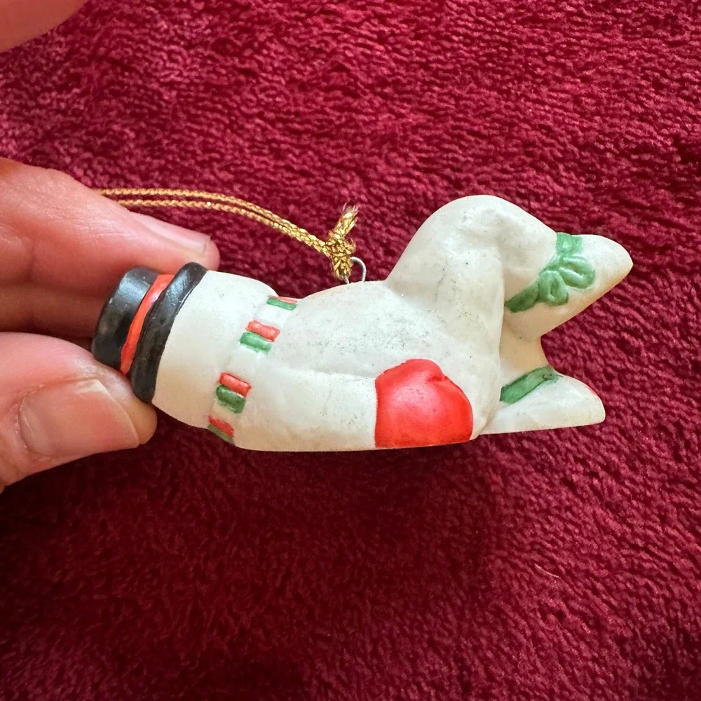 Vintage Ceramic Snowman Christmas Ornament Cheeky Kitschy‎ Holiday Decor